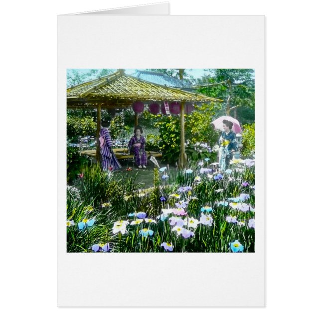 Geishaen som vilar i Horikiri Iriis, arbeta i Hälsningskort (Framsidan)