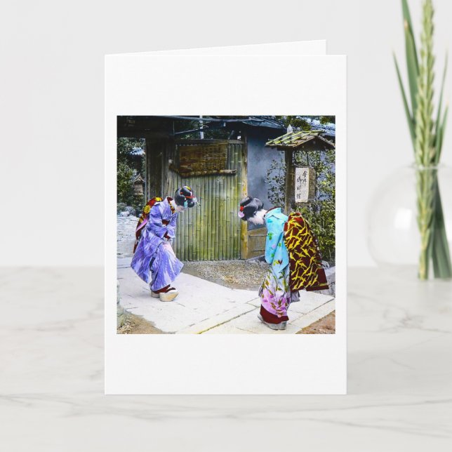 Geishahälsningar på grindvintagen gammala Japan Kort (Framsida)