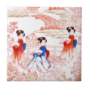Geishas i trädgård kakelplatta