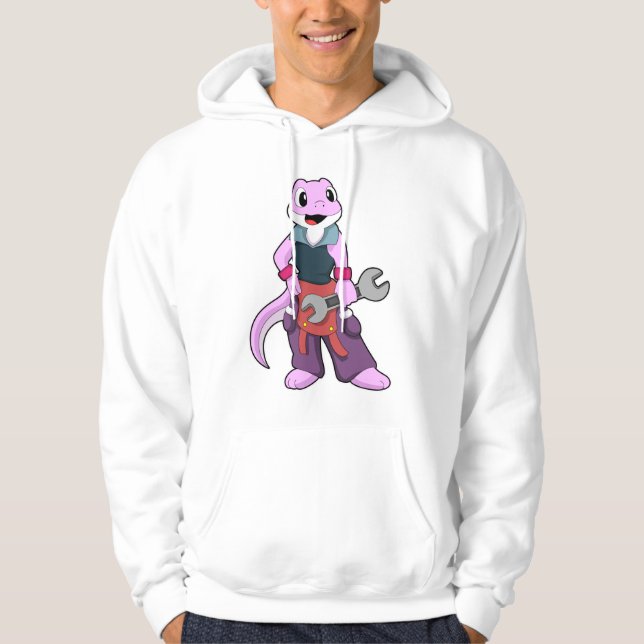 Geko som Mechanic med Wrench Hoodie (Framsida)