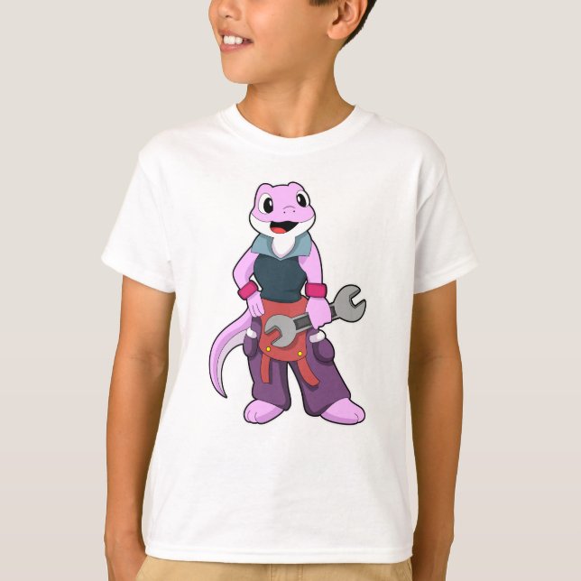 Geko som Mechanic med Wrench T Shirt (Framsida)