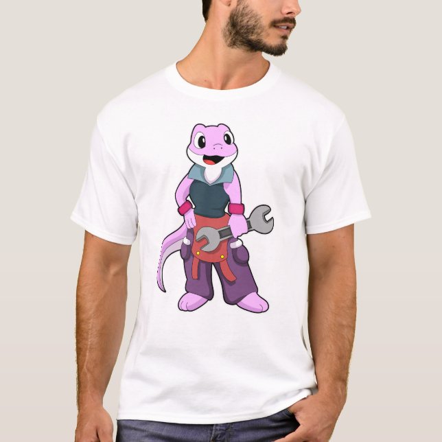 Geko som Mechanic med Wrench T Shirt (Framsida)