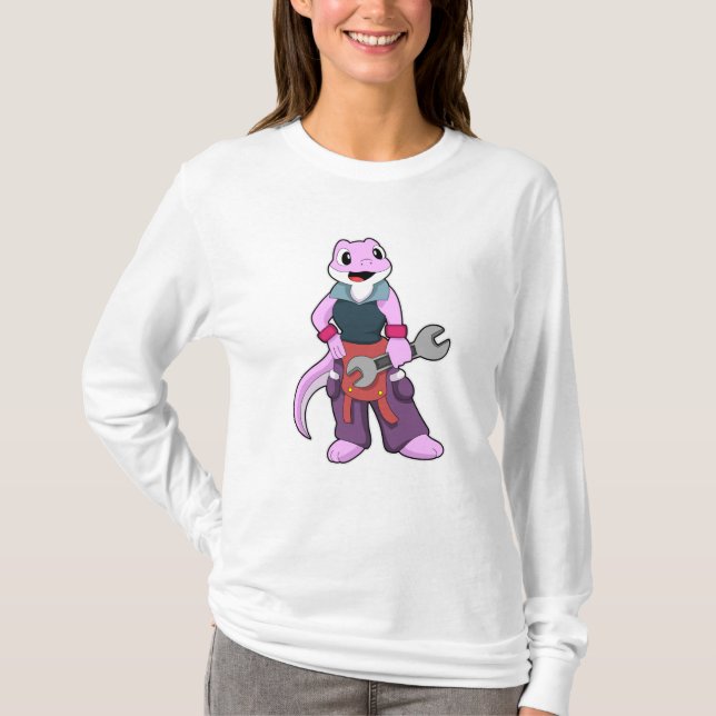 Geko som Mechanic med Wrench T Shirt (Framsida)