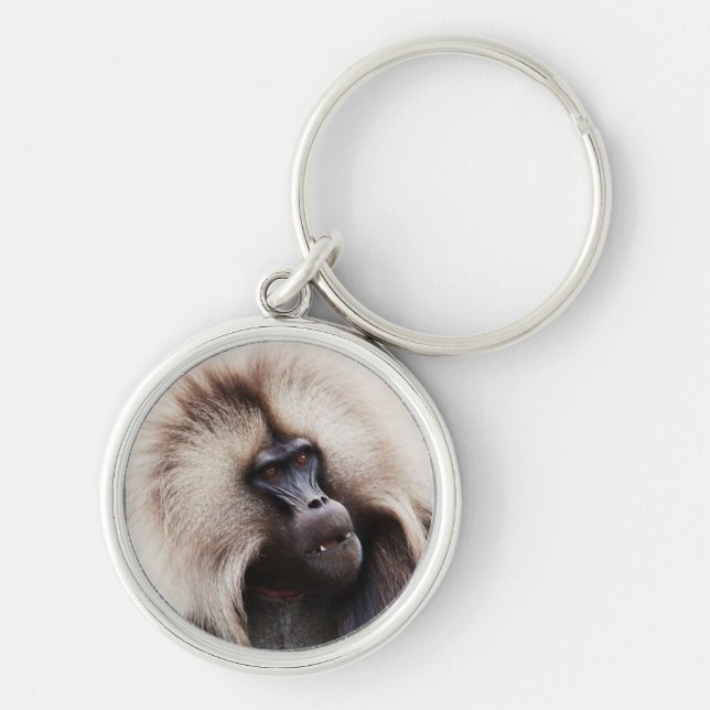 Gelada Baboon, Etiopien Rund Silverfärgad Nyckelring (Framsidan)