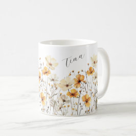 Gelbe Wildblumen Wiese Keramik Tasse mit Namen Kaffemugg