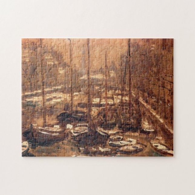 Geldersekade från Amsterdam i Winter Monet Fine Ar Pussel (Horisontell)