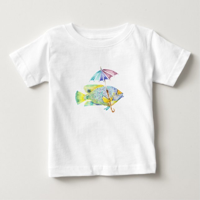 Gelfisk med paraplyer t-shirt (Framsida)