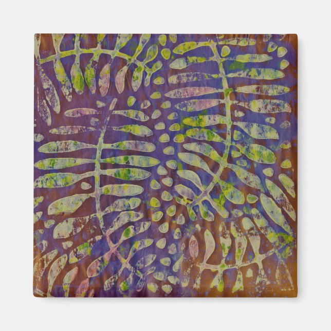 Gelli Print Stencil Abstrakt Art Magnet (Framsidan)