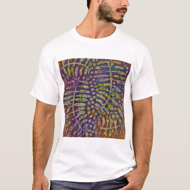 Gelli Print Stencil Abstrakt Art T Shirt (Framsida)