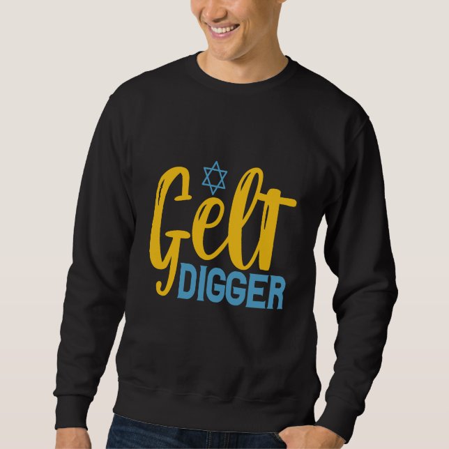 Gelt Digger Funny Hanukkah Gelt Coin Jewish Gift Lång Ärmad Tröja (Framsida)