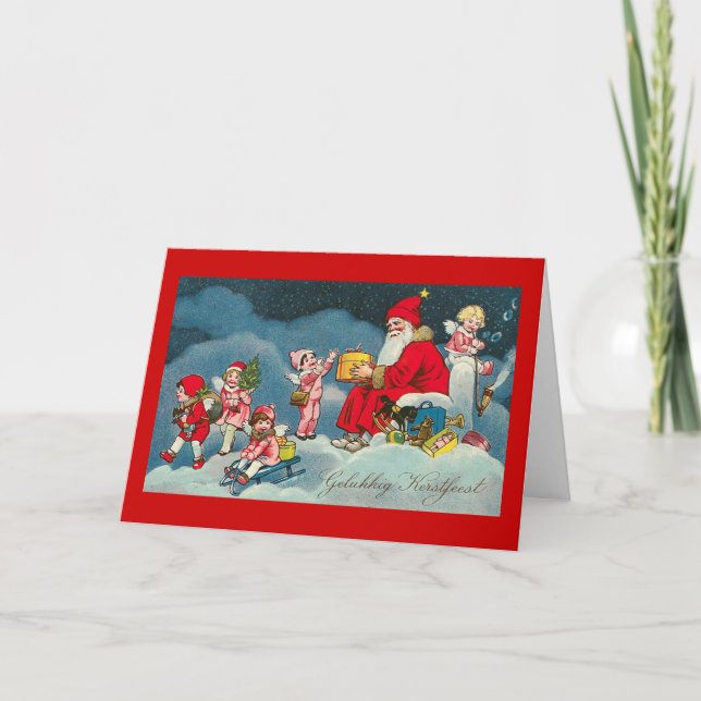 "Gelukkig Kerstfeest" Vintage nederländskt julkort Helgkort (Framsida)