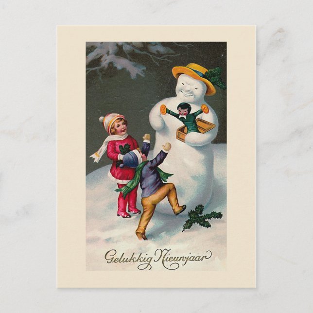 "Gelukkig Nieunjaar"-Vintage Vykort (Framsida)
