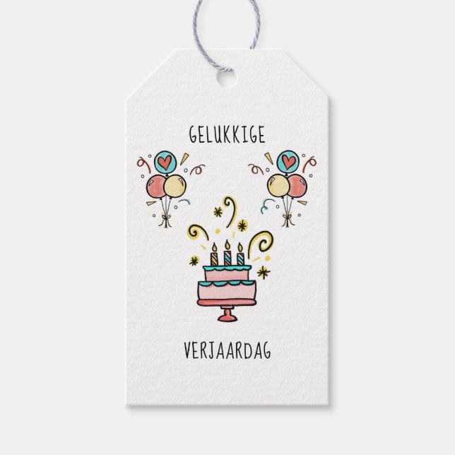 Gelukkige Verjaardag | Happy Birthday Presentetikett (Framsidan)