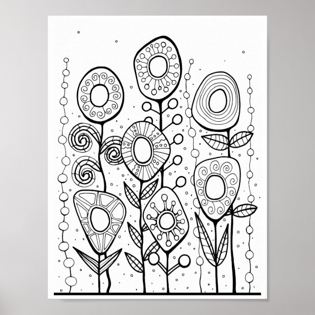 Gem Blomsterträdgård Coloring Page Art Poster (Framsidan)