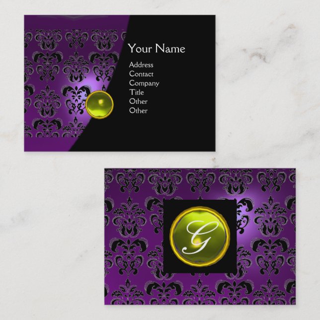 GEM DAMASK MONOGRAM ametyst lila Visitkort (Fram/baksida)