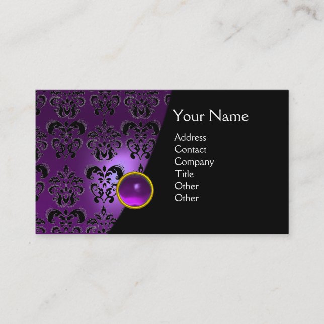 GEM DAMASK MONOGRAM ametyst lila Visitkort (Framsida)