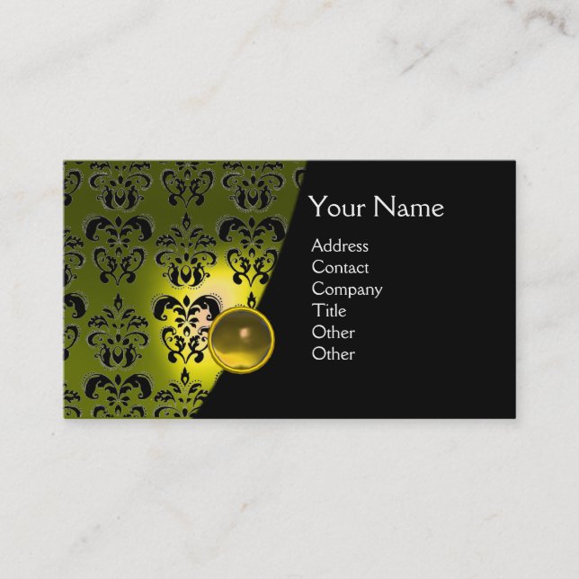 GEM DAMASK MONOGRAM gult topaz Visitkort (Framsida)