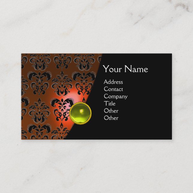 GEM DAMASK MONOGRAM orange topaz gult Visitkort (Framsida)