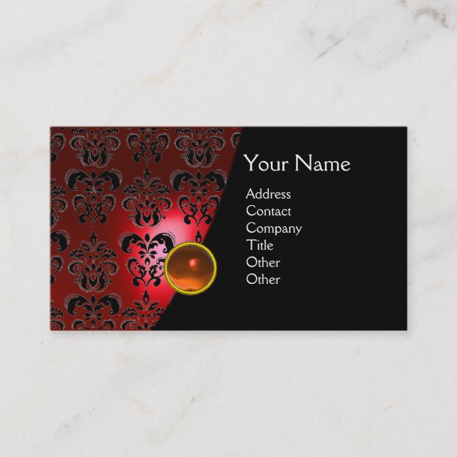 GEM DAMASK MONOGRAM röd topaz-orange Visitkort (Framsida)