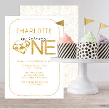 Gem Diamond One 1st Birthday Party bjudande in