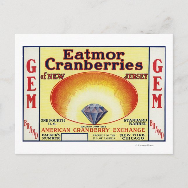 Gem Eatmor Cranbär Brand Label Vykort (Framsida)