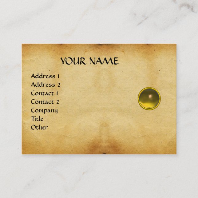 GEM MON,Gult Topaz,Grått Agata, parchment Visitkort (Framsida)