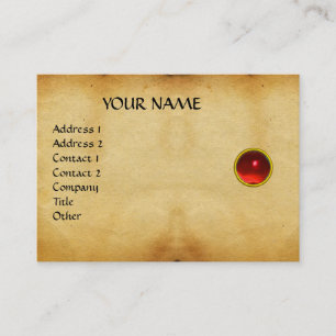 GEM MON,RED RUBY, GRÅTT AGATA, parchment guld Visitkort