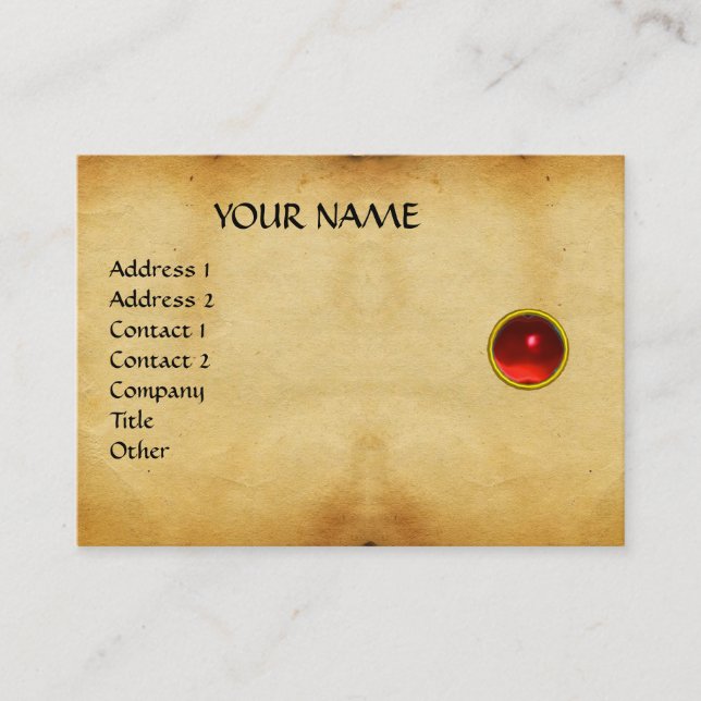 GEM MON,RED RUBY, GRÅTT AGATA, parchment Visitkort (Framsida)