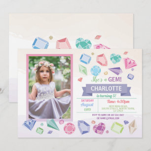 Gem Party Crystals Girl's Pastel Photo Inbjudningar