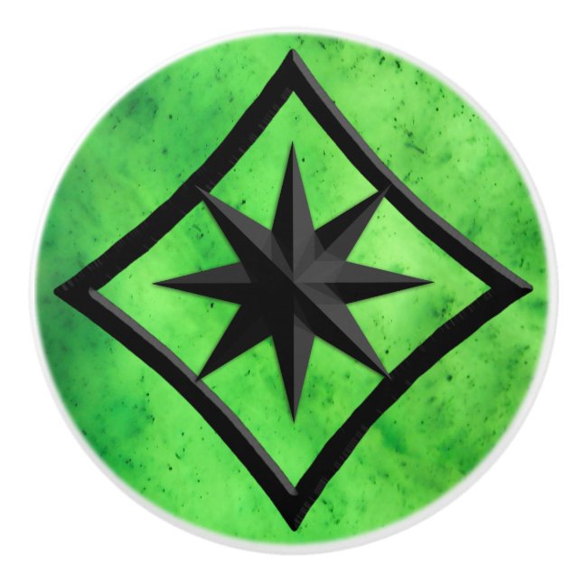 Gem Stone, Lime Green Jade & Black Onyx Ornament Knopp (Framsidan)