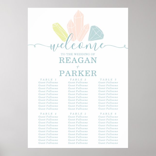 Gem Stones Elegant Pastel Bröllop Sittdiagram Poster (Framsidan)