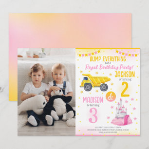 Gemensam födelsedag för Bygg och Prinsessa Systrar Inbjudningar