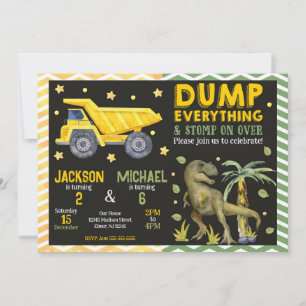 Gemensam födelsedag för dinosaurie- och byggbröder inbjudningar