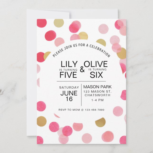 Gemensam födelsedag, Konfetti-födelsedag  Inbjudningar (Framsida)