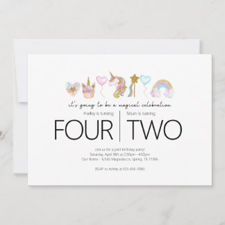 Gemensam Födelsedagsfest - Unicorn-tema Inbjudningar