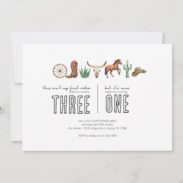 Gemensam Födelsedagsfest - Westernt rodeotema Inbjudningar (Framsida)