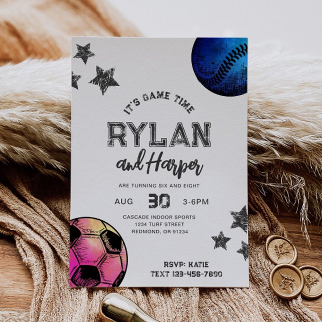 Gemensam födelsedagsinbjudan för baseboll och fotb inbjudningar (Skapare uppladdad)