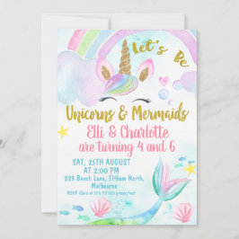 Gemensam födelsedagsinbjudan för sjöjungfru och en inbjudningar