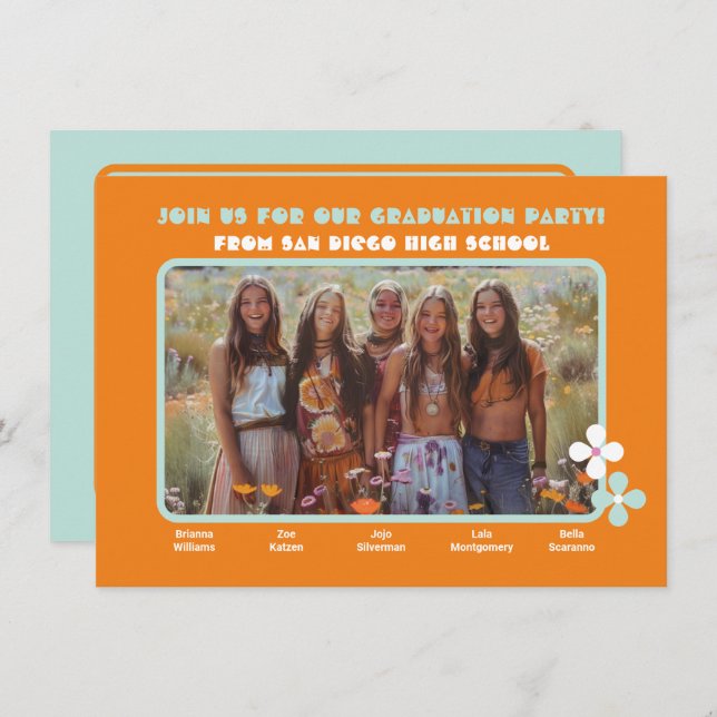 Gemensam Hippie Foto Examenfest 5 personer Inbjudningar (Fram/baksida)