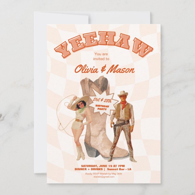 Gemensam partajudning Western Cowboy Boot Inbjudningar (Framsida)