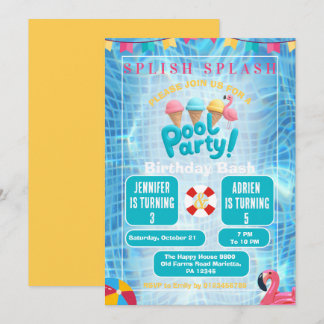 Gemensam poolfest för barn | Sommarens födelsedags Inbjudningar