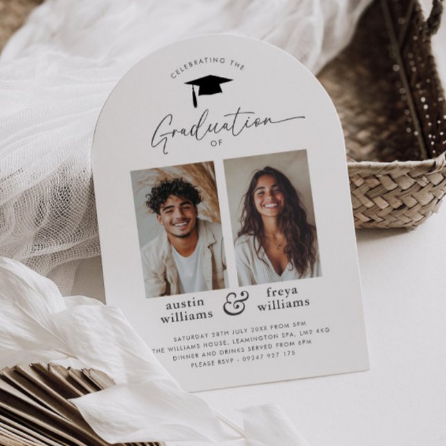 Gemensam Studentfest 2 - inbjudan till fotokonvert (Zazzle Joint Graduation Party 2 Photo Arch Invitation)