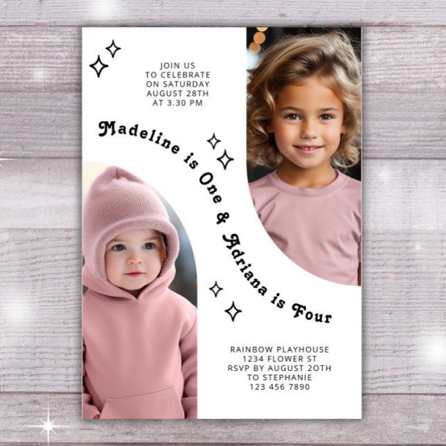 Gemensam syster- och brorporträtt foto minimal båg inbjudningar (Skapare uppladdad)