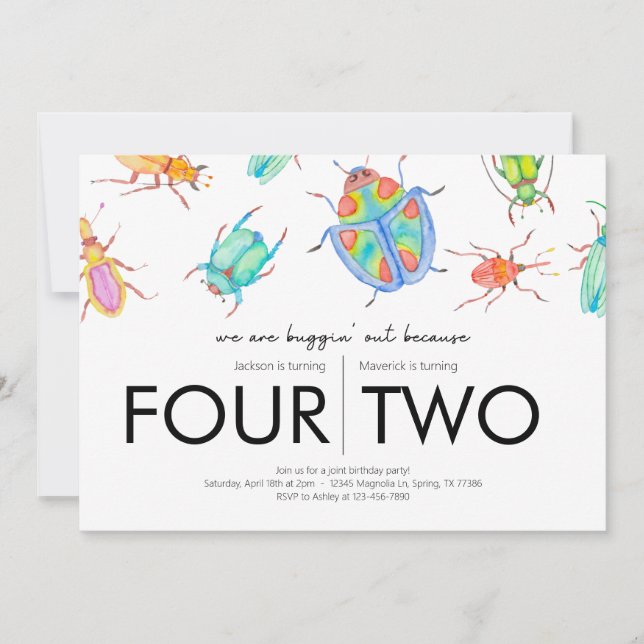 Gemensamma Födelsedagsfesten - Kryp tema Inbjudningar (Framsida)