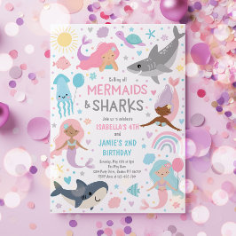 Gemensamma Födelsedagsfesten sjöjungfru och Shark  Inbjudningar