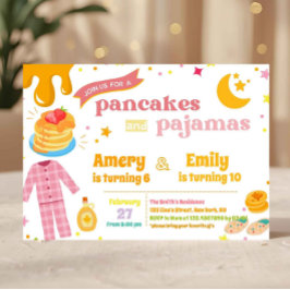 Gemensamma pannkakor och pyjamas födelsedag syskon inbjudningar