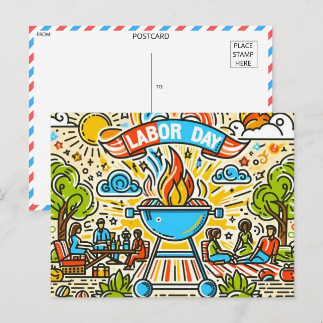 Gemensamt firande - arbetsdag BBQ Vykort (Fram/baksida)