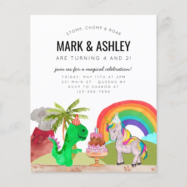 Gemensamt födelsedag för Dinosaur Unicorn Cake Can (Framsida)