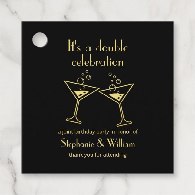 Gemensamt födelsedag i Modern Guld Dubbla Firande Gåvor Etiketter (Framsida)