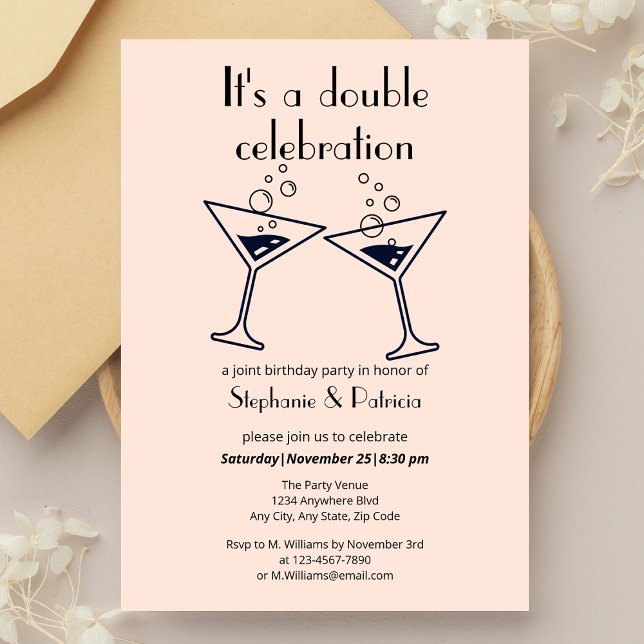 Gemensamt födelsedag i Modern Rosa Dubbla Firande Inbjudningar (Skapare uppladdad)